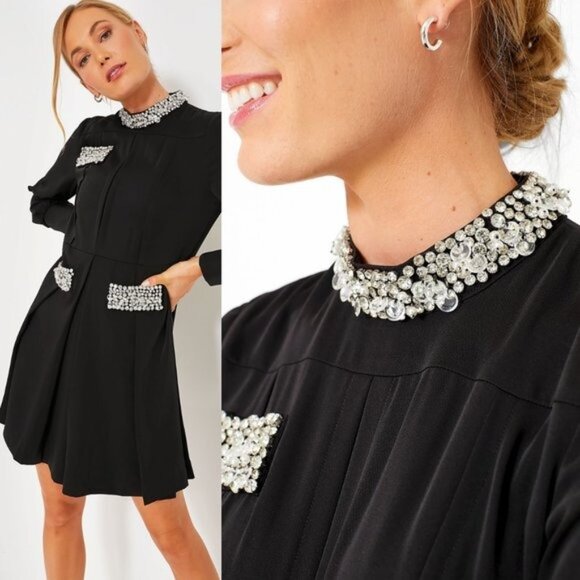Tuckernuck NEW Embellished Black Hoyt Rhinestone Long Sleeve Mini Dress Size 3XL - Picture 1 of 11